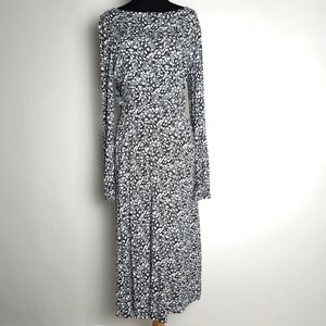 Boden Evelyn Floral Black White Long Sleeve Crewneck Midi Dress US 4R